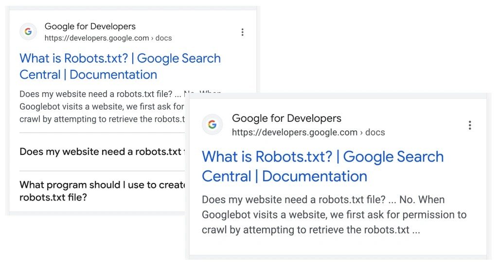 Google search result snippet showing title tag and meta description appearance